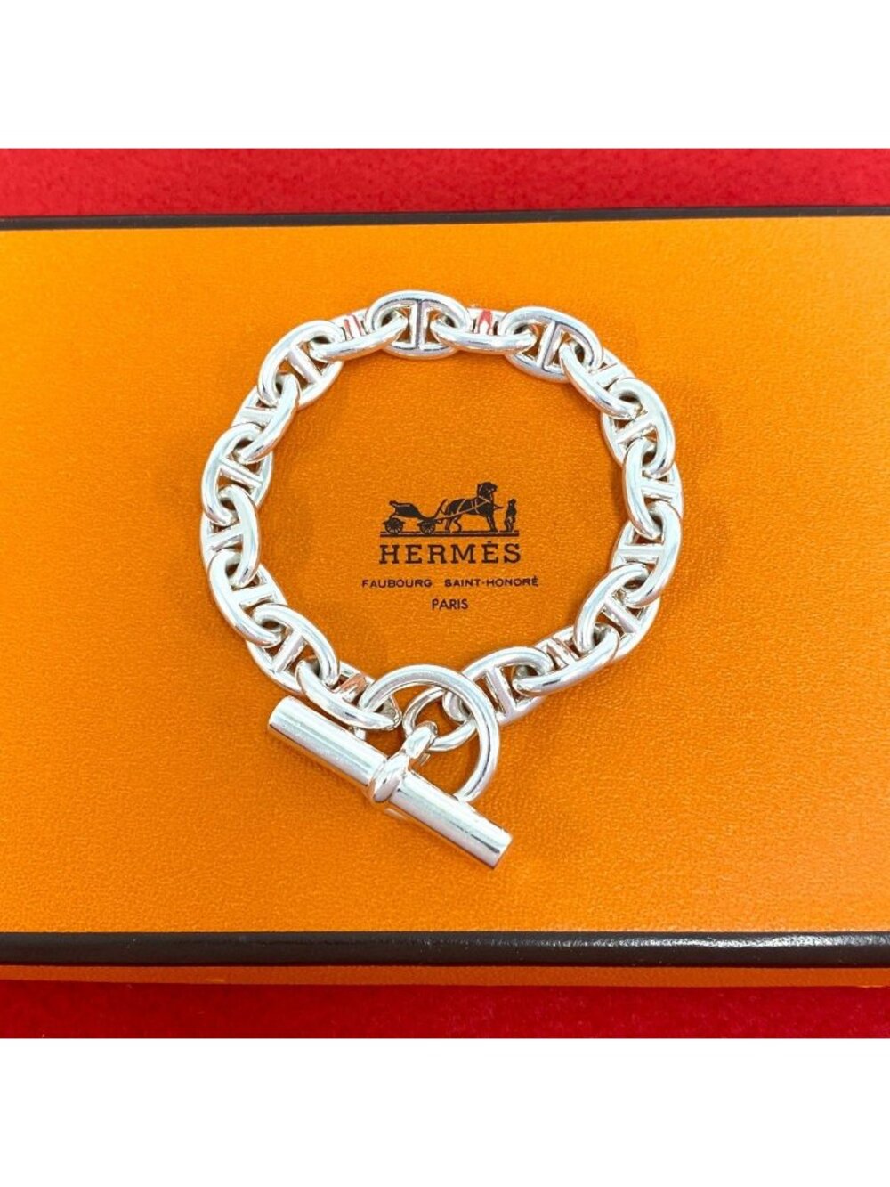 Hermes Chaine D'ancre PM Bracelet 18 Links 925 Sterling Silver Chain Bangle